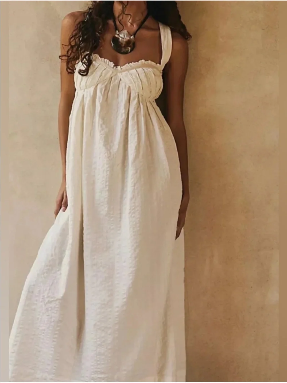 Free People est Small White Ivory Midi Cotton Dress Seersucker